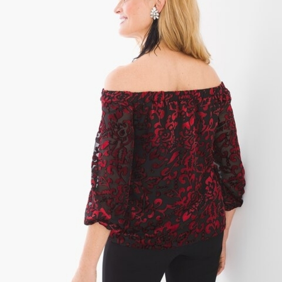 Chico's velvet off the shoulder top - Picture 3 of 7